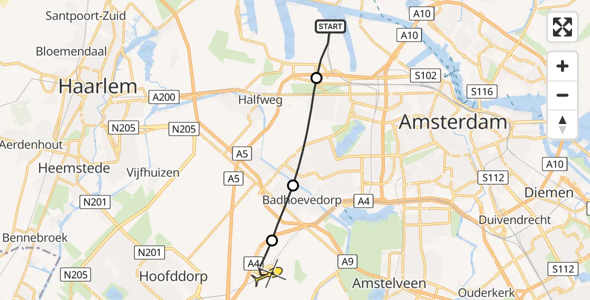 Routekaart van de vlucht: Lifeliner 1 naar Luchthaven Schiphol