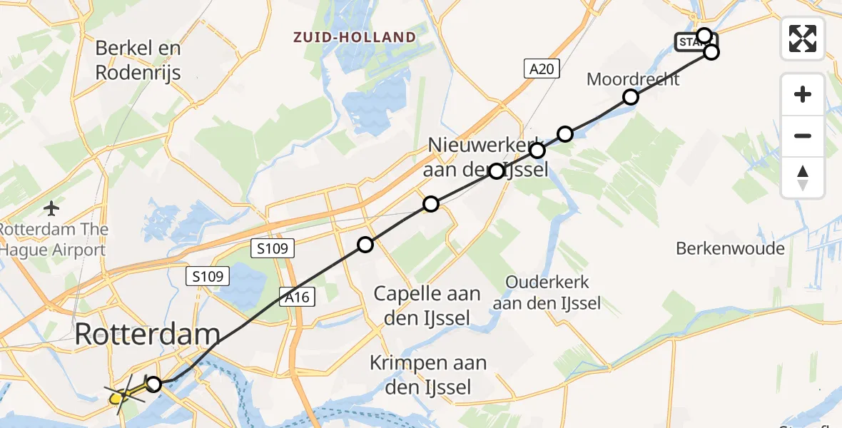 Routekaart van de vlucht: Lifeliner 2 naar Erasmus MC