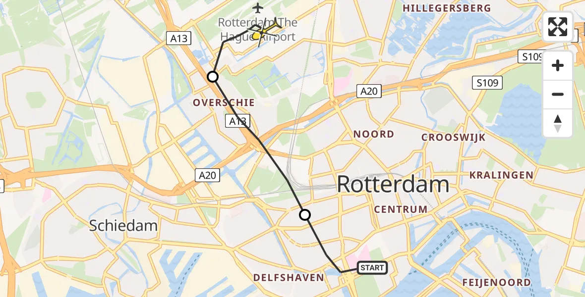 Routekaart van de vlucht: Lifeliner 2 naar Rotterdam The Hague Airport