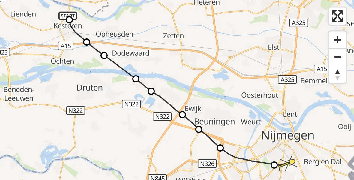 Routekaart van de vlucht: Lifeliner 3 naar Radboud Universitair Medisch Centrum