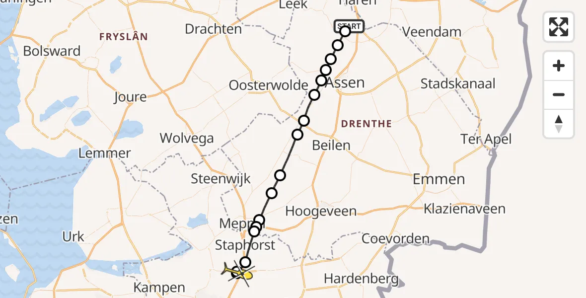 Routekaart van de vlucht: Lifeliner 4 naar Rouveen