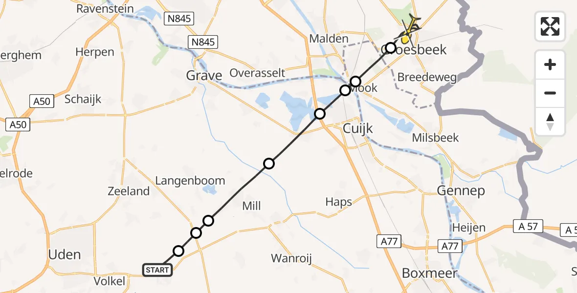 Routekaart van de vlucht: Lifeliner 3 naar Groesbeek