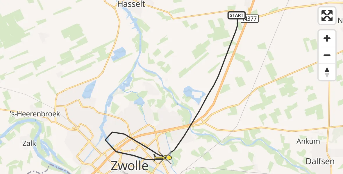 Routekaart van de vlucht: Lifeliner 4 naar Zwolle