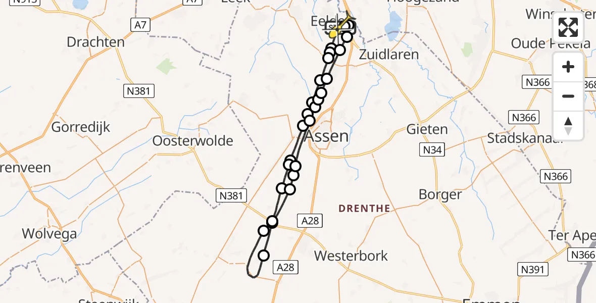 Routekaart van de vlucht: Lifeliner 4 naar Groningen Airport Eelde