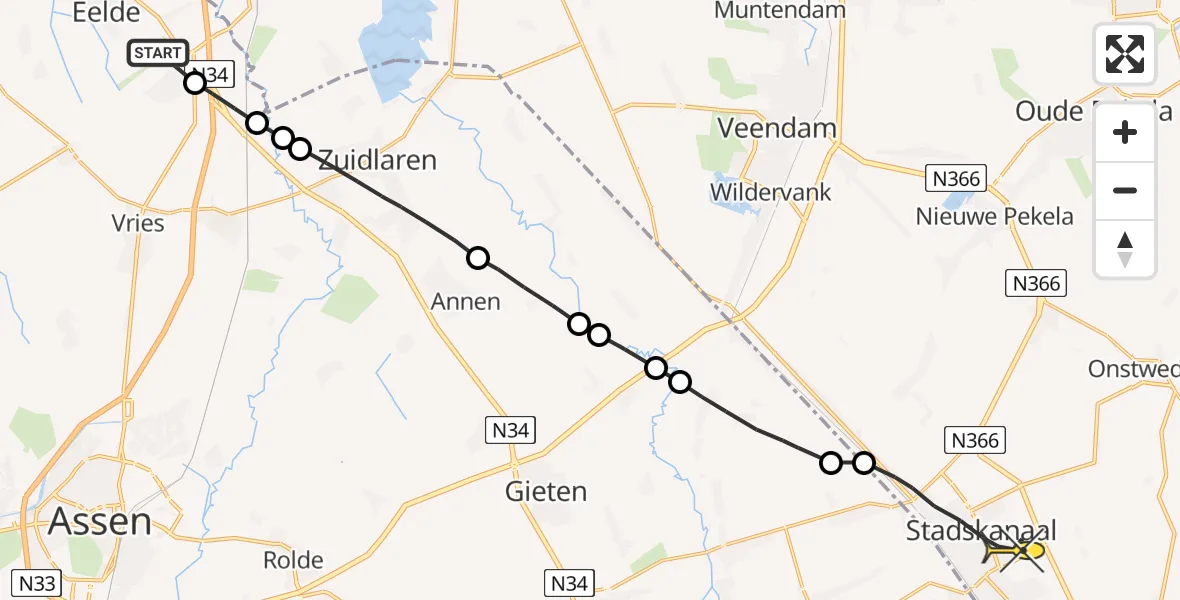 Routekaart van de vlucht: Lifeliner 4 naar Stadskanaal