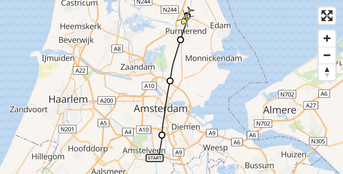 Routekaart van de vlucht: Lifeliner 1 naar Purmerend