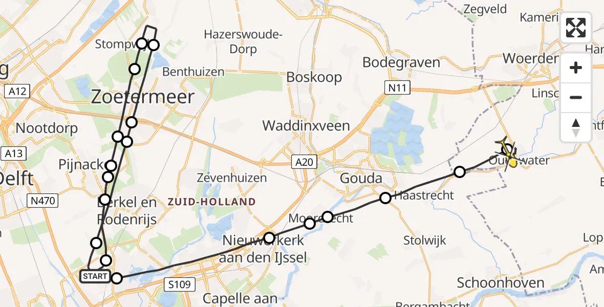 Routekaart van de vlucht: Lifeliner 2 naar Oudewater