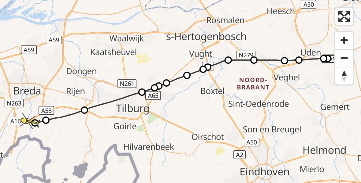 Routekaart van de vlucht: Lifeliner 3 naar Strijbeek