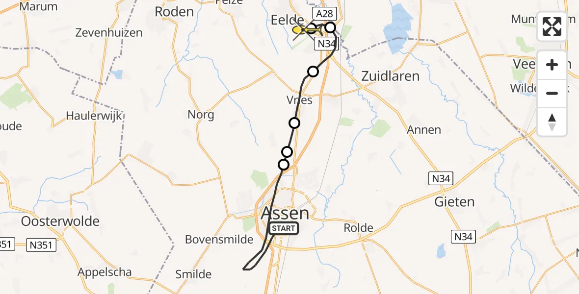 Routekaart van de vlucht: Lifeliner 4 naar Groningen Airport Eelde