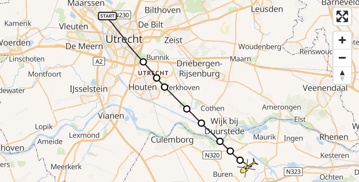 Routekaart van de vlucht: Lifeliner 1 naar Zoelen