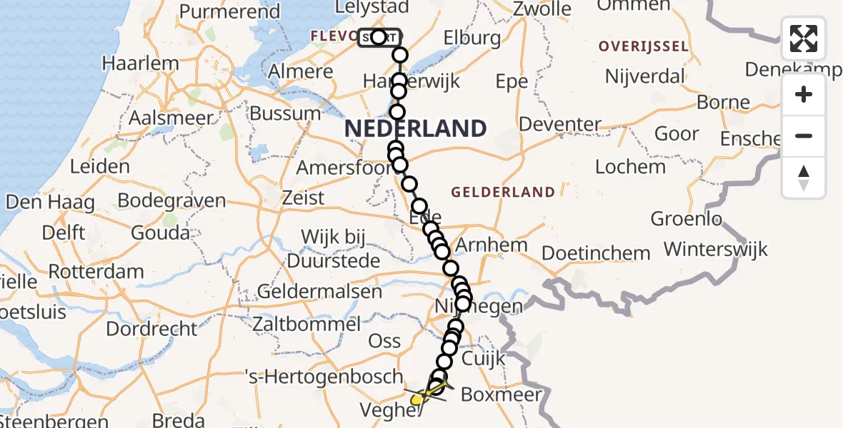 Routekaart van de vlucht: Traumaheli naar Vliegbasis Volkel