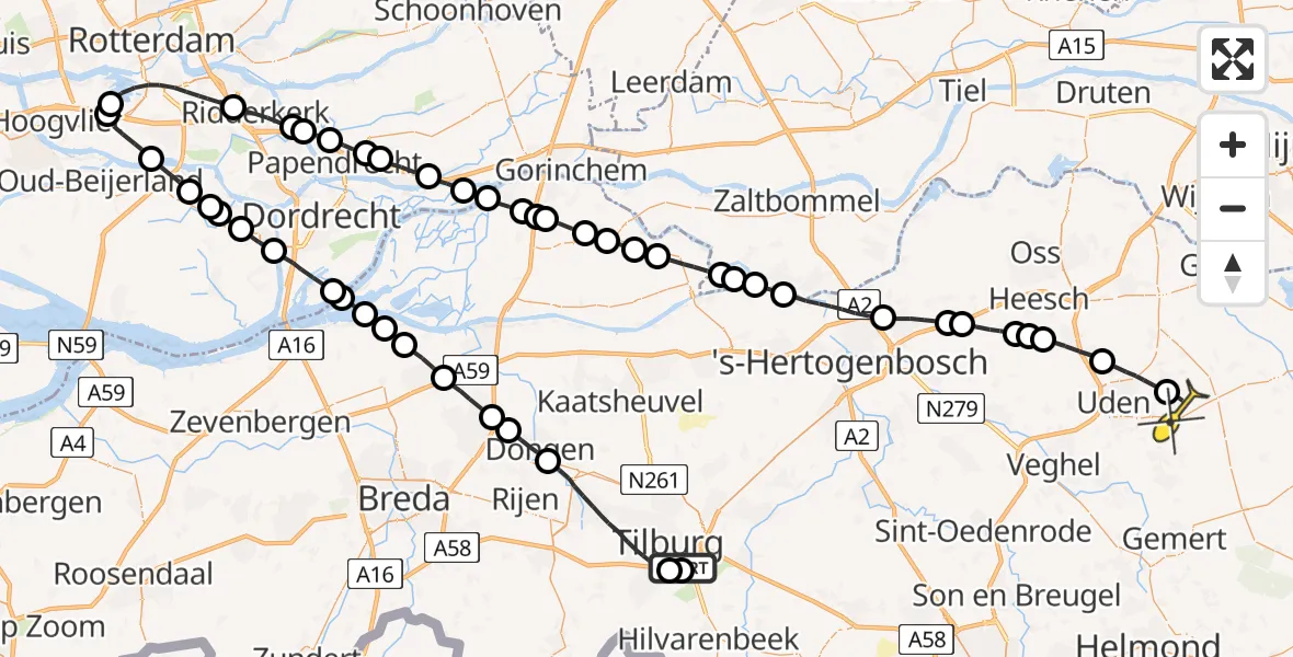 Routekaart van de vlucht: Lifeliner 3 naar Vliegbasis Volkel