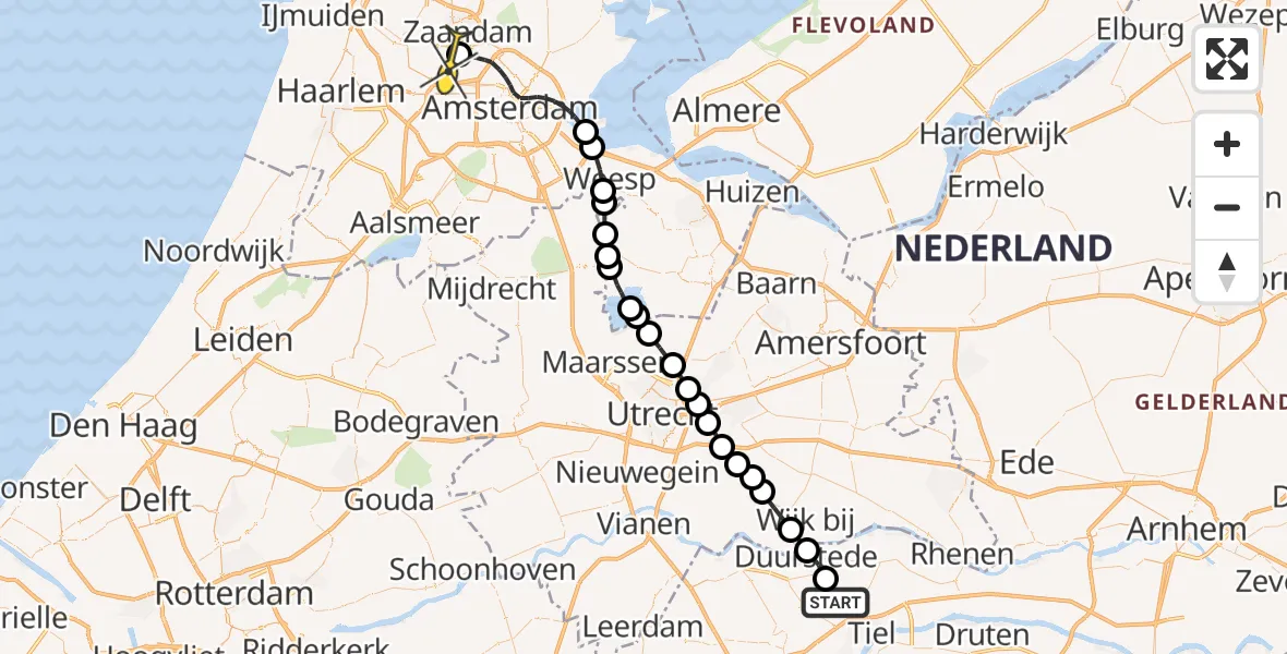 Routekaart van de vlucht: Lifeliner 1 naar Amsterdam Heliport