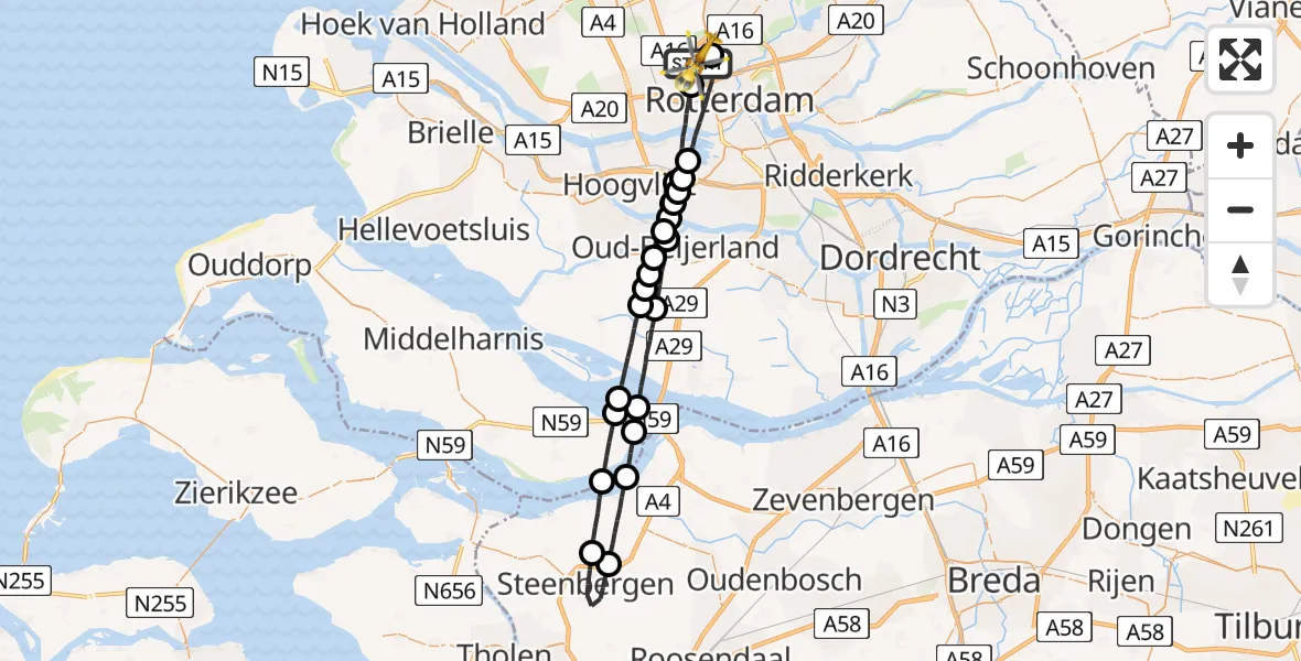 Vluchtroute Traumahelikopter Rotterdam The Hague Airport - Rotterdam The Hague Airport, 22 september 2023, 12:07