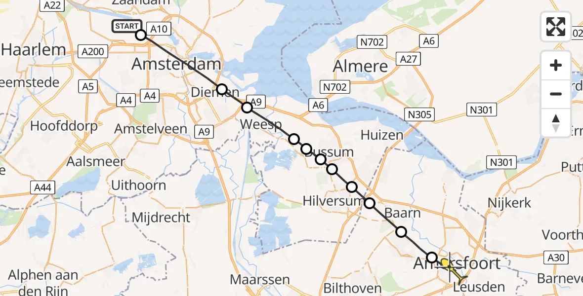 Routekaart van de vlucht: Lifeliner 1 naar Amersfoort