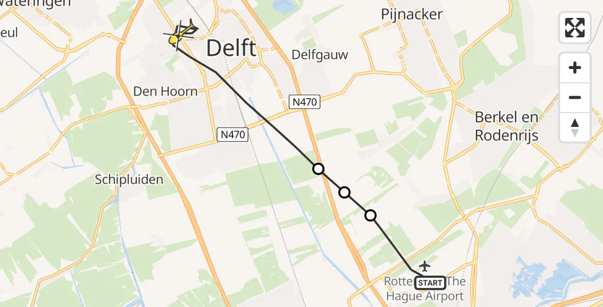 Routekaart van de vlucht: Lifeliner 2 naar Delft