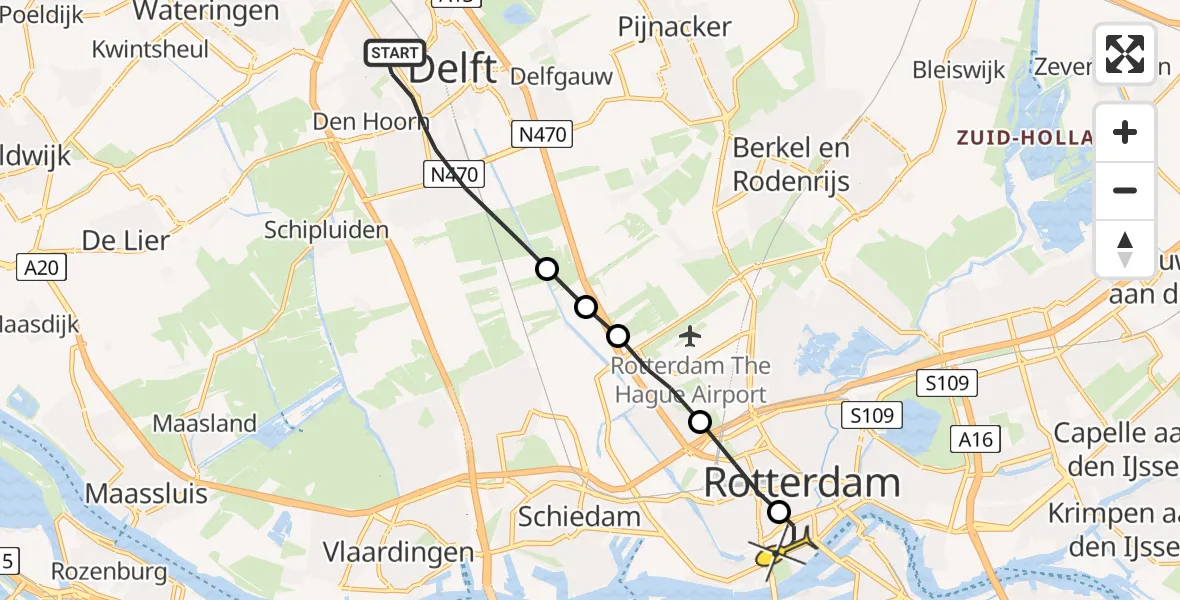 Routekaart van de vlucht: Lifeliner 2 naar Erasmus MC