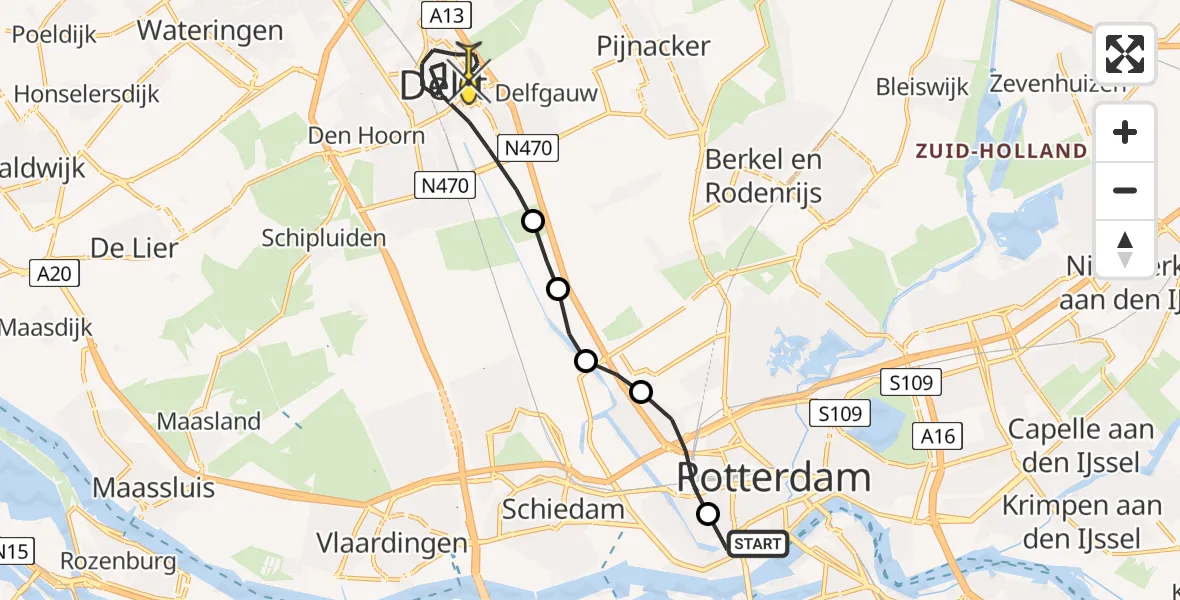 Routekaart van de vlucht: Lifeliner 2 naar Delft