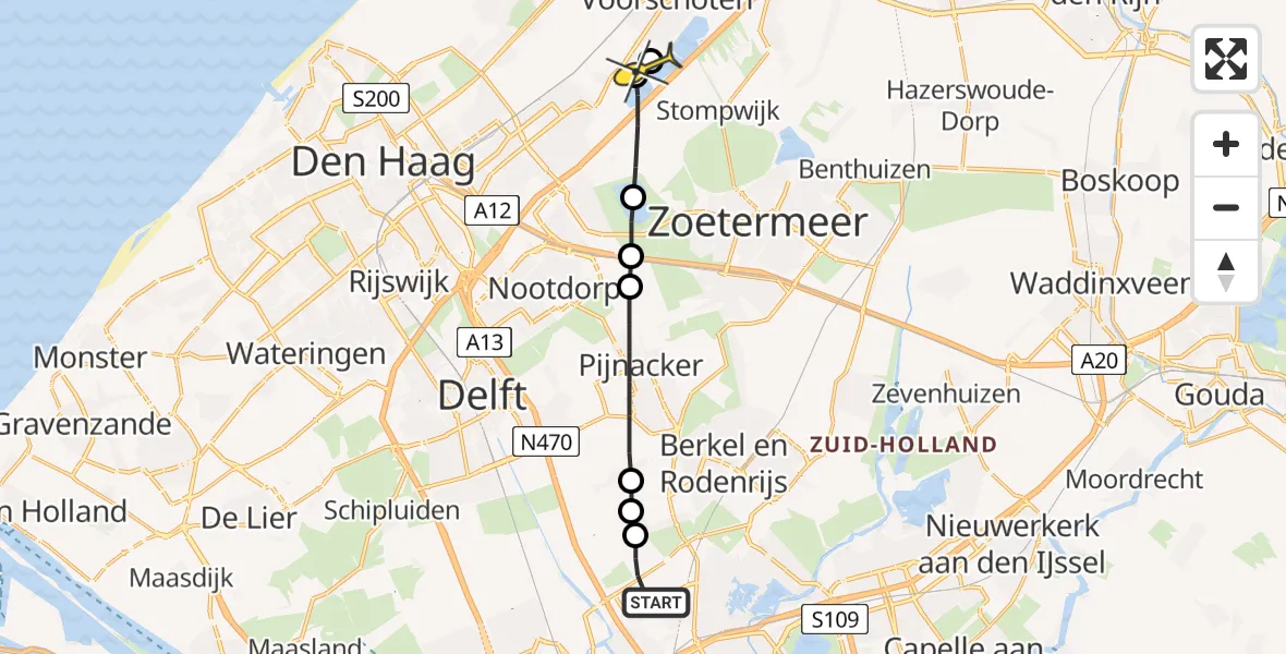 Routekaart van de vlucht: Lifeliner 2 naar Leidschendam