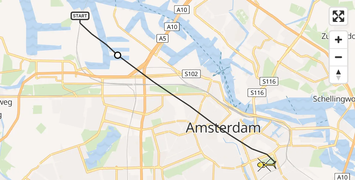 Routekaart van de vlucht: Lifeliner 1 naar Amsterdam