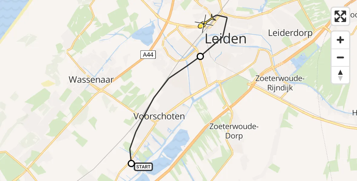 Routekaart van de vlucht: Lifeliner 2 naar Leiden