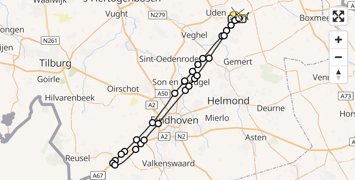 Routekaart van de vlucht: Lifeliner 3 naar Vliegbasis Volkel