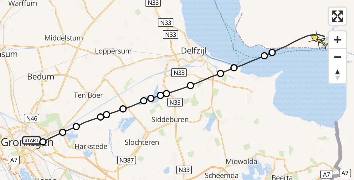 Routekaart van de vlucht: Lifeliner 4 naar Emden