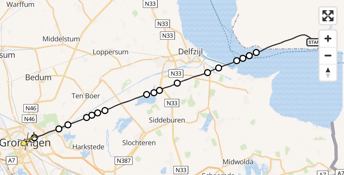 Routekaart van de vlucht: Lifeliner 4 naar Universitair Medisch Centrum Groningen