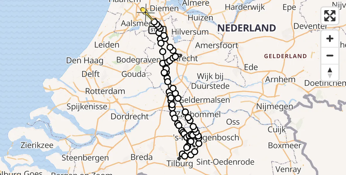 Routekaart van de vlucht: Politieheli naar Amstelveen