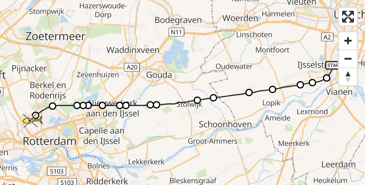 Routekaart van de vlucht: Lifeliner 2 naar Rotterdam The Hague Airport