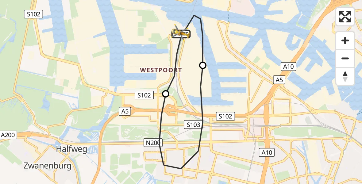 Vluchtroute Traumahelikopter Amsterdam Heliport - Amsterdam Heliport, 23 september 2023, 03:45