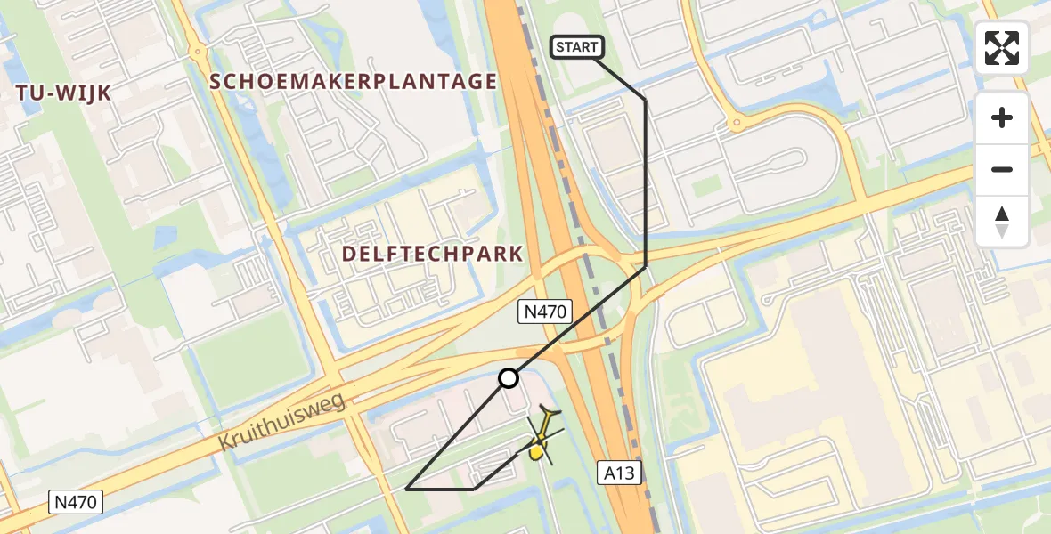 Routekaart van de vlucht: Lifeliner 1 naar Delft