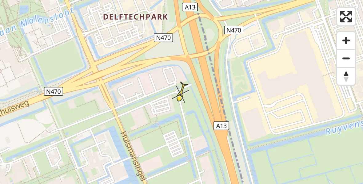 Routekaart van de vlucht: Lifeliner 1 naar Delft