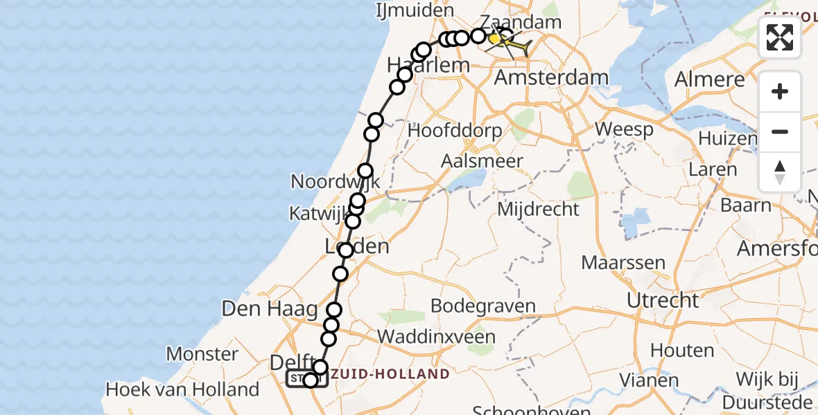 Routekaart van de vlucht: Lifeliner 1 naar Amsterdam Heliport