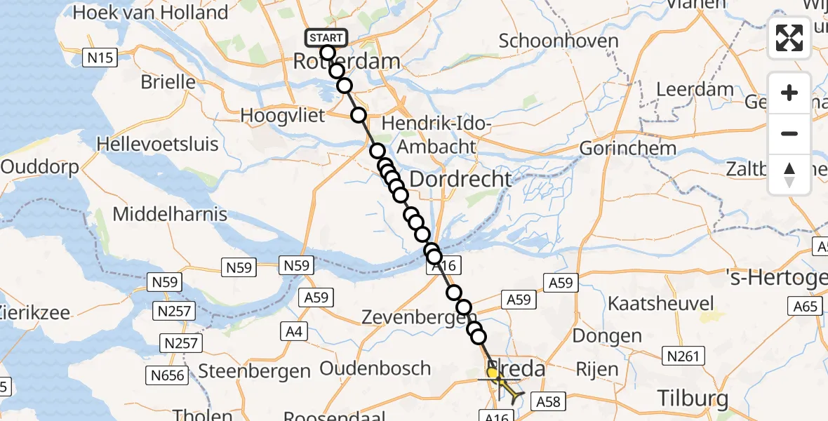 Routekaart van de vlucht: Lifeliner 2 naar Breda