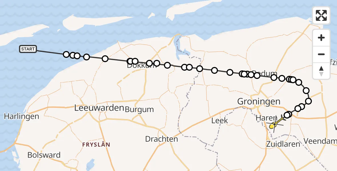 Routekaart van de vlucht: Ambulanceheli naar Onnen