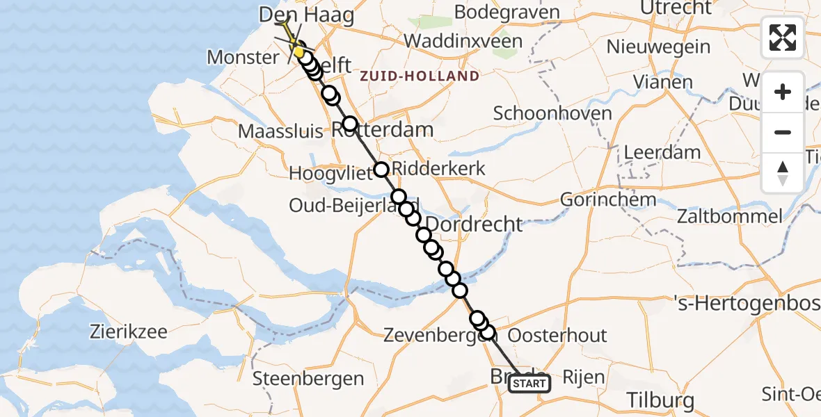 Routekaart van de vlucht: Lifeliner 2 naar Den Haag