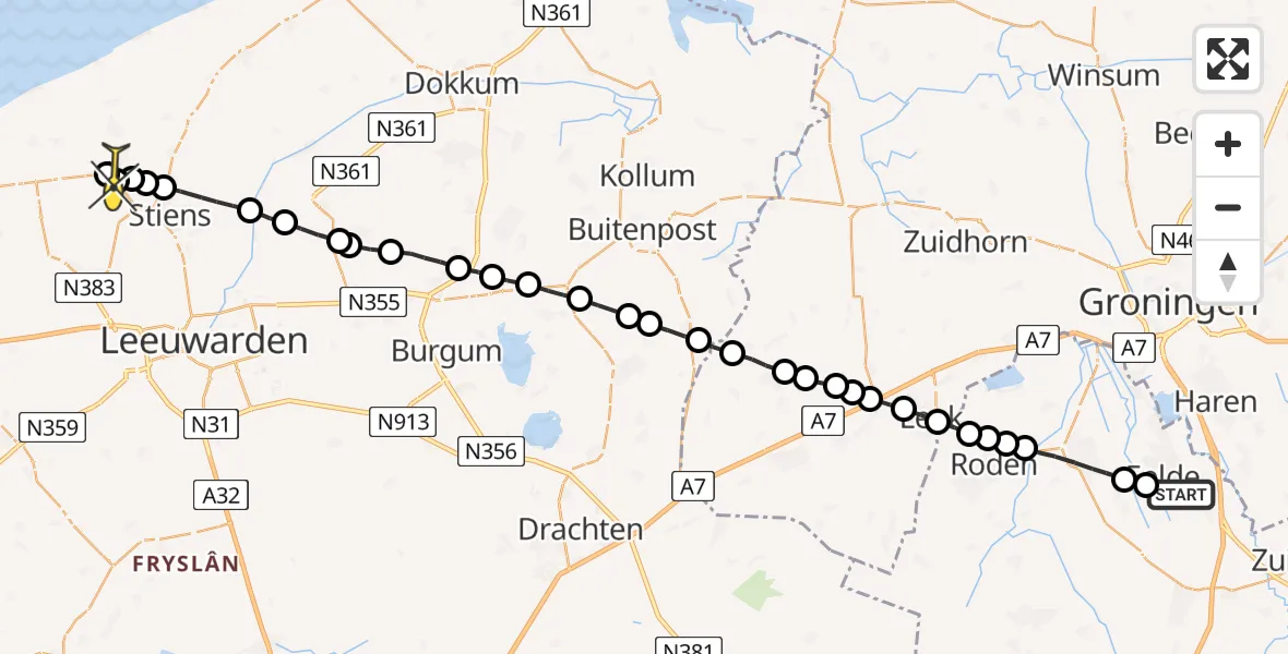 Routekaart van de vlucht: Lifeliner 4 naar Vrouwenparochie