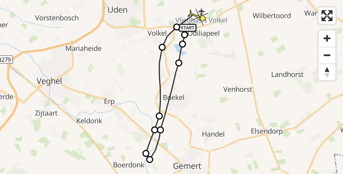 Routekaart van de vlucht: Lifeliner 3 naar Vliegbasis Volkel