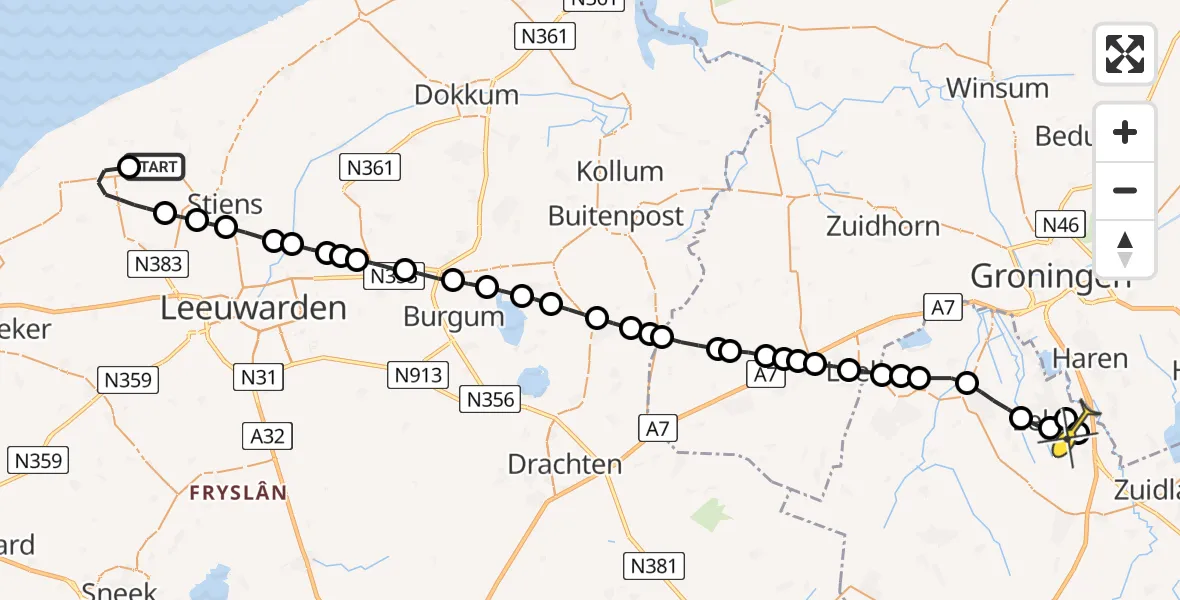 Routekaart van de vlucht: Lifeliner 4 naar Groningen Airport Eelde