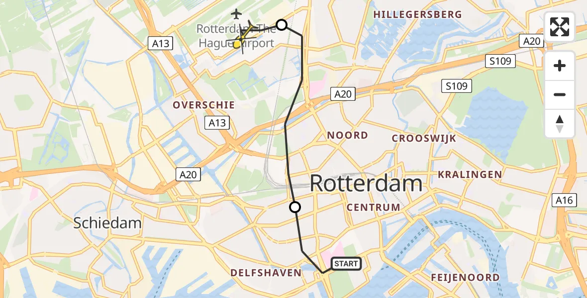 Routekaart van de vlucht: Lifeliner 2 naar Rotterdam The Hague Airport