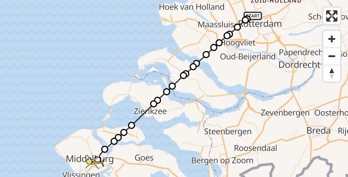Routekaart van de vlucht: Lifeliner 2 naar Middelburg