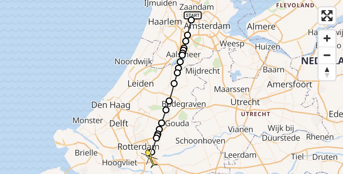 Routekaart van de vlucht: Lifeliner 1 naar Rotterdam