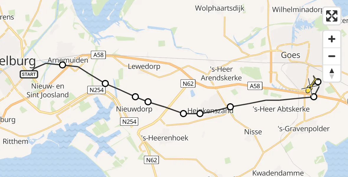 Routekaart van de vlucht: Lifeliner 2 naar Goes