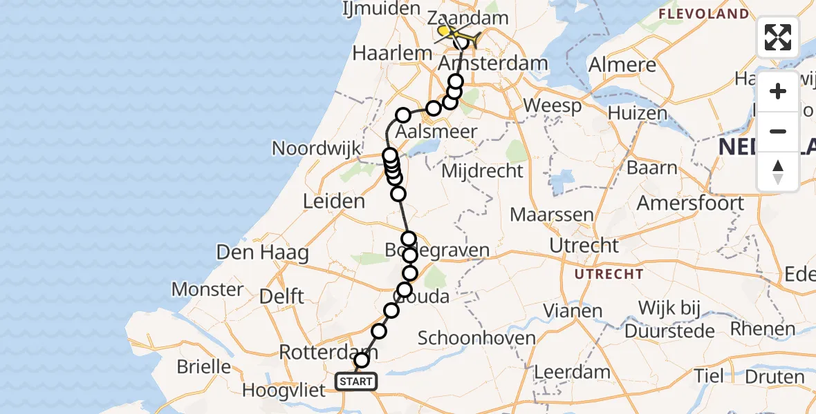 Routekaart van de vlucht: Lifeliner 1 naar Amsterdam Heliport