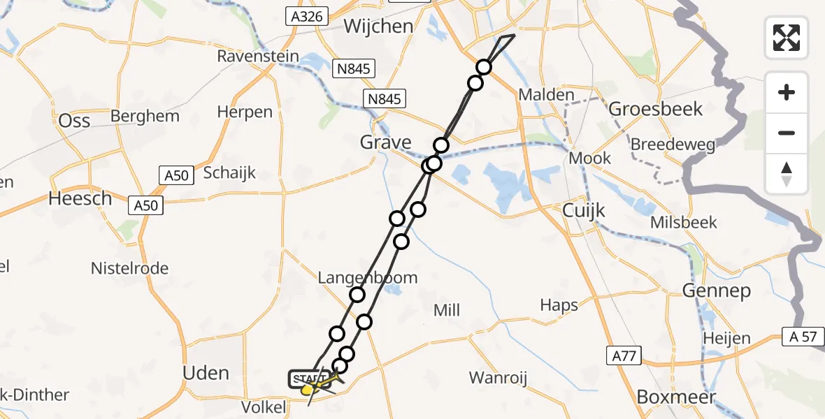 Routekaart van de vlucht: Lifeliner 3 naar Vliegbasis Volkel