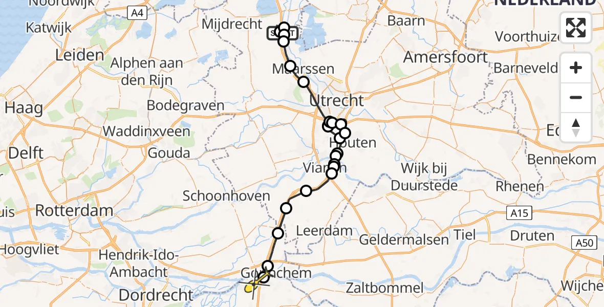 Routekaart van de vlucht: Politiehelikopter naar Sleeuwijk