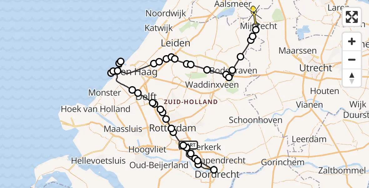 Routekaart van de vlucht: Politieheli naar Amstelhoek