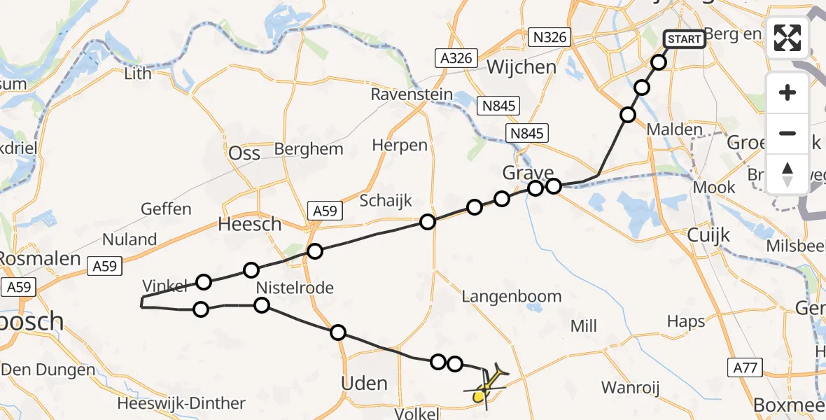 Routekaart van de vlucht: Lifeliner 3 naar Vliegbasis Volkel