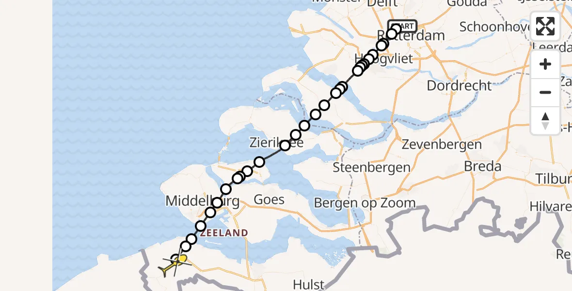 Routekaart van de vlucht: Lifeliner 2 naar Oostburg